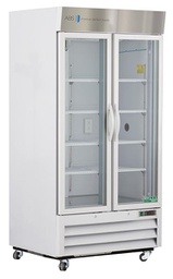Standard Chromatography Refrigerator 36 Cu. Ft. Double Swing Glass Door with microprocessor temperature controller, audible and visual high/low temp alarms, remote alarm contacts, one duplex outlet, one 2" access port and casters. Requires two (2) outlets. Warranty: 1/5; One year parts and labor warranty, plus an additional four year compressor parts warranty.